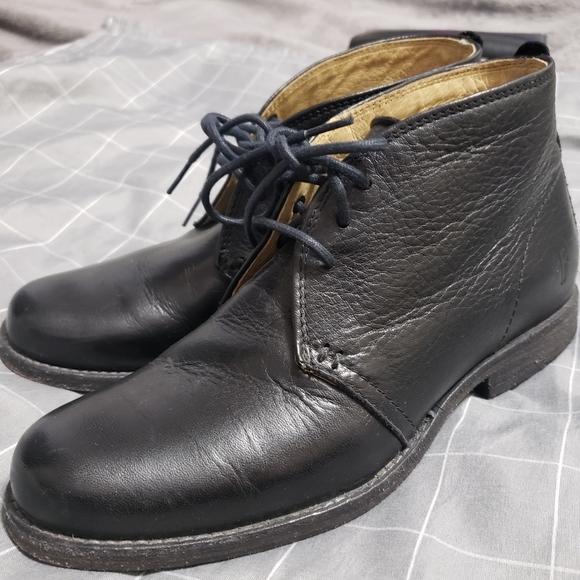 Frye Phillip Chukka Leather Ankle Boots Black Shoes Lace Up Size 6B - Picture 12 of 16